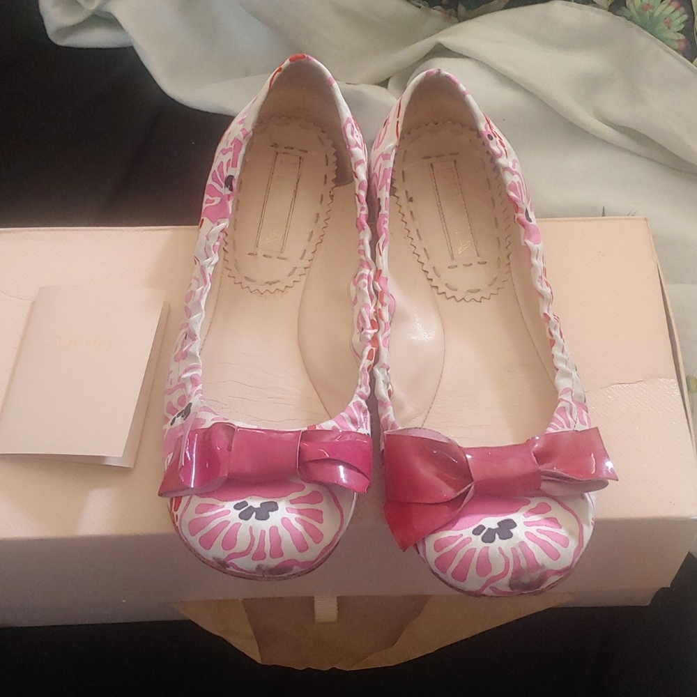 Prada flower print ballet flats